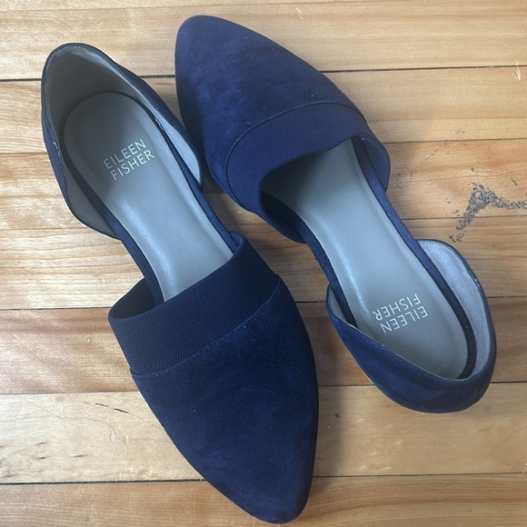 Eileen Fisher blue Flute Suede Flats size 6 mules slip-on - Picture 2 of 8